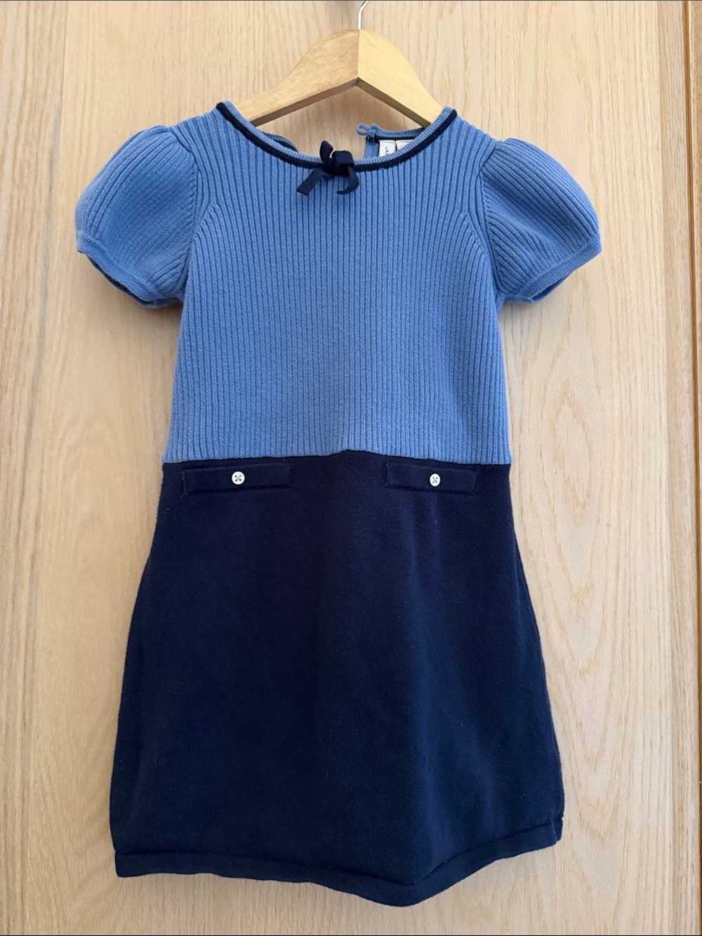 Janie and Jack Blue Two-Tone Knit Dress with Navy Trim